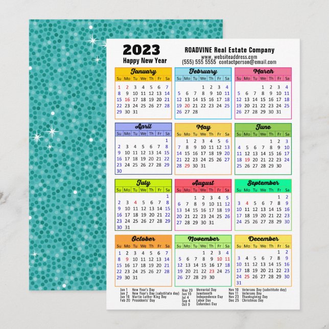 Cartão De Festividades 2023 Calendário Casa da Casa Verde Glitter Moderno (Frente/Verso)