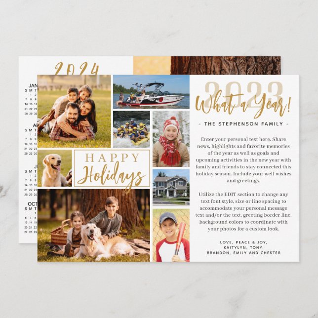 Cartão De Festividades 2023 Que Colagem de Fotos de Ano 2024 Calendário (Frente/Verso)