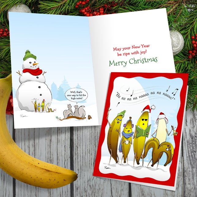 Cartão De Festividades 2024 Bananas de madrugada Natal Engraçado (Customize your holiday greeting on these unique, funny banana Christmas cards!)