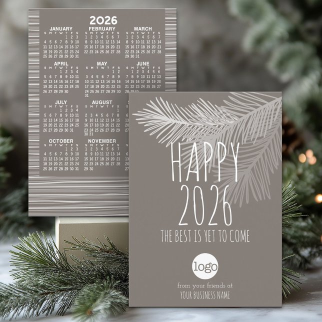 Cartão De Festividades 2024 Calendar and Happy New Year ADD Business Logo (2026 Calendar on a Business Holiday Card with Logo)
