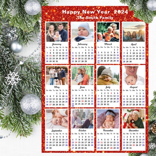 Cartão De Festividades 2024 Calendário da Família Moderna Foto Festiva Ve (Criador carregado)