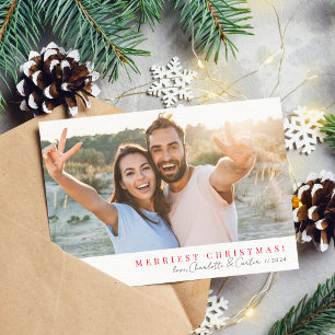 Cartão De Festividades 2024 FOTO SIMPLES Feliz Natal - Caligrafia vermelh
