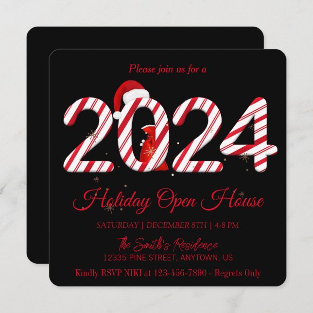 Cartão De Festividades 2024 Papai Noel, flocos de neve elegantes e chique (Frente/Verso)