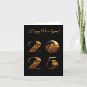 Cartão De Festividades 2025 Dourado-Véspera de ano novo-