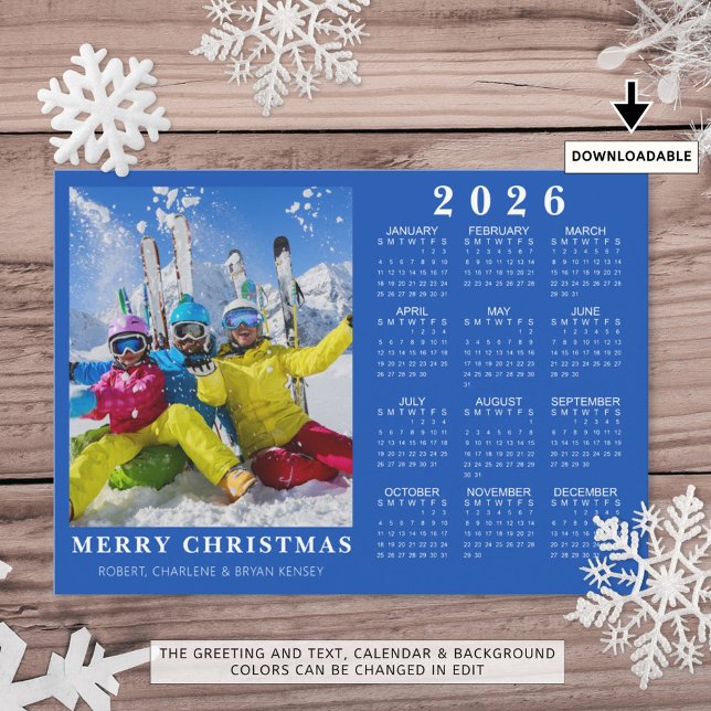 Cartão De Festividades 2025 MERRY CHRISTMAS Foto do Calendário 2026 Azul (Criador carregado)