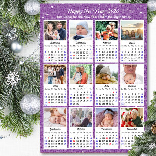Cartão De Festividades 2026 Calendar Modern Family Foto Festiva Púrpura E