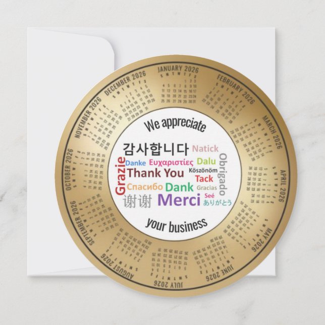 Cartão De Festividades 2026 Calendar We Appreciate Your Business (Verso)