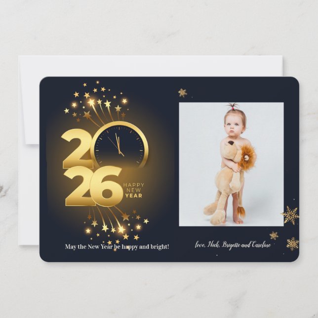 Cartão De Festividades 2026 Clock Photo Greeting Card (Frente)