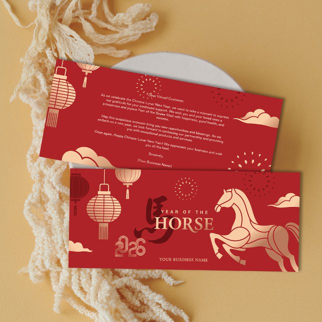 Cartão De Festividades 2026 Gold Horse Chinese New Year Business Greeting (2026 Gold Horse Chinese New Year Business Greeting Holiday Card)