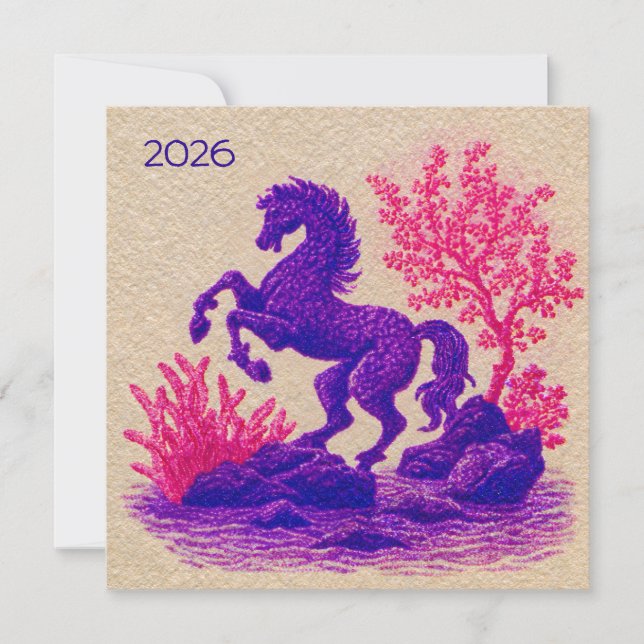 Cartão De Festividades 2026 Lunar Horse Zodiac Illustration (Frente)
