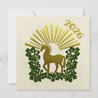 Cartão De Festividades 2026 Year of the Horse Gold Design