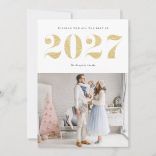 Cartão De Festividades 2027 Brilho Dourado Falso Glamour Feliz Ano Novo