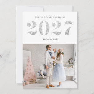 Cartão De Festividades 2027 Brilho Prateado Falso Moderno Feliz Ano Novo