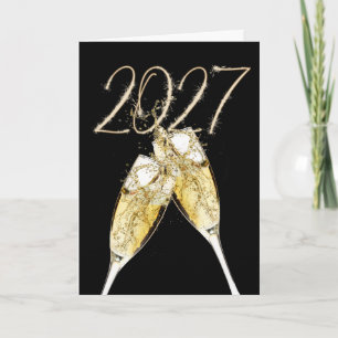 Cartão De Festividades 2027 Feliz Ano Novo com Faíscas e Champanhe