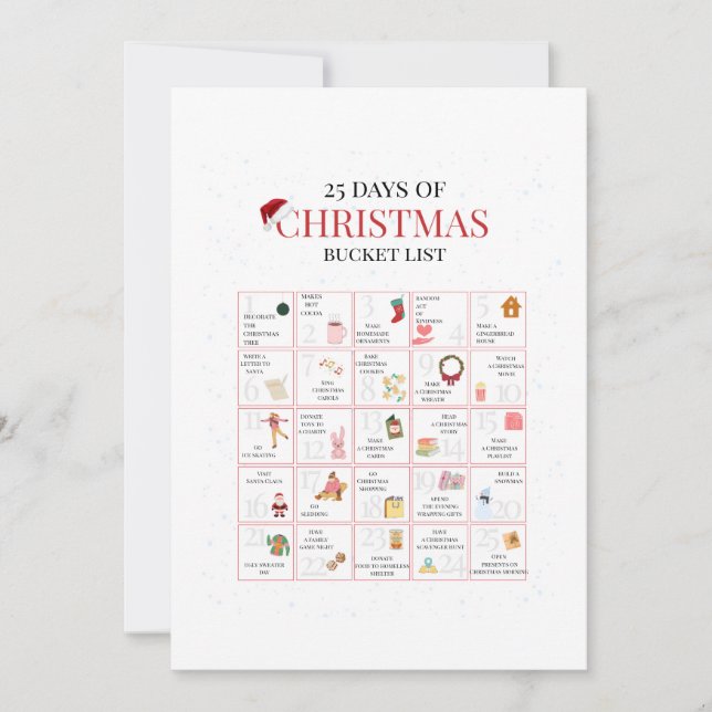 Cartão De Festividades 25 Days of Christmas Bucket List Art (Frente)