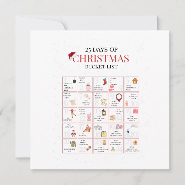 Cartão De Festividades 25 Days of Christmas Bucket List Art (Frente)