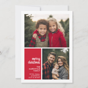 Cartão De Festividades 2 Colagem de Fotos Natal Minimalista vermelho Nata