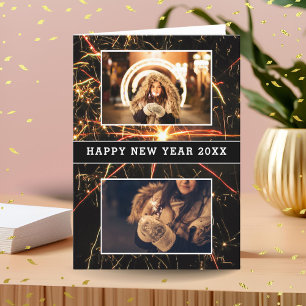 Cartão De Festividades 2 Feliz ano novo Foto Colage Fireworks 2025