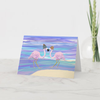 Cartão De Festividades 2 flamingos em chapéus feitos malha