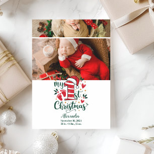 Cartão De Festividades 2 Foto Bastão de Doce Bebê 1º Natal