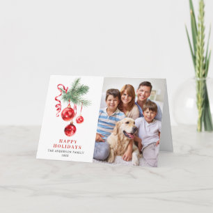 Cartão De Festividades 2 FOTO Elegante Enfeite Vermelho Natal Saudação