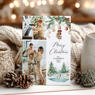 Cartão De Festividades 2 Foto Feliz Natal Cena e Mistura de inverno