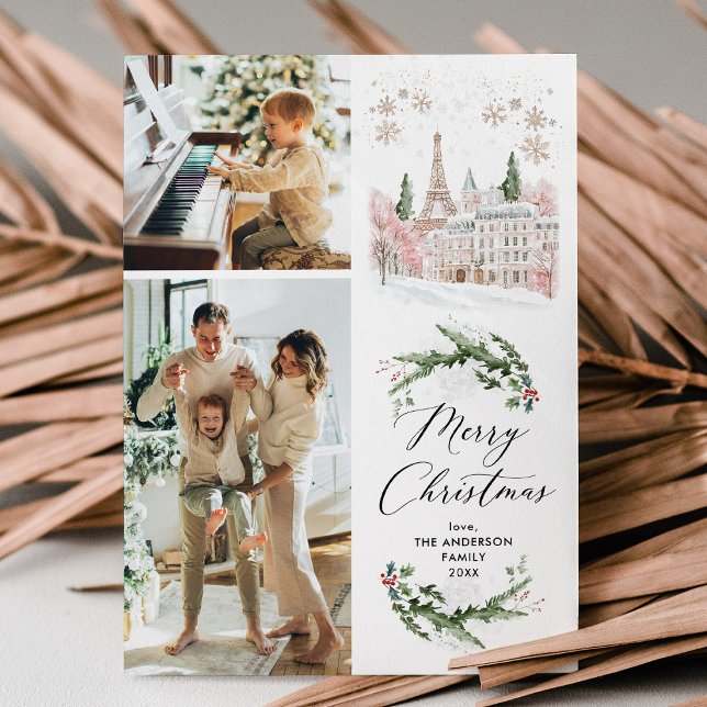 Cartão De Festividades 2 Foto Feliz Natal Elegante Cena de inverno em Par (Criador carregado)