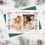 Cartão De Festividades 2 Foto Feliz Natal Holly Berries Greenery<br><div class="desc">Envie seus desejos/mensagens de Natal com este Mistletoe Cartões com fotos Botânicos que apresentam Watercolor Floral e Berries com um pouco Dourado Confetti para realçar sua mensagem de saudação. (1) Para mais personalização, clique no link "personalizar mais" e use nossa ferramenta design para modificar esse modelo. (2) Se você prefere...</div>