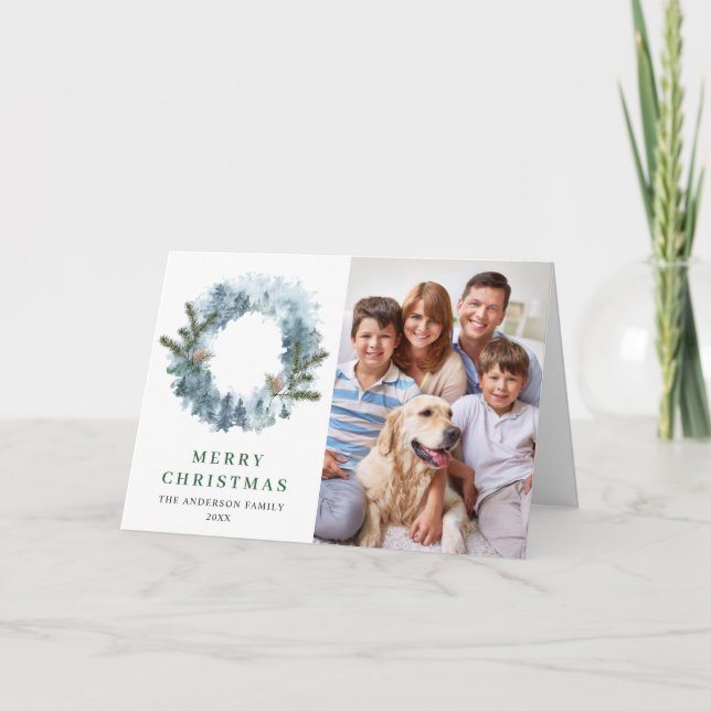 Cartão De Festividades 2 FOTO Holly Berry Wreath Natal Saudação (Frente)