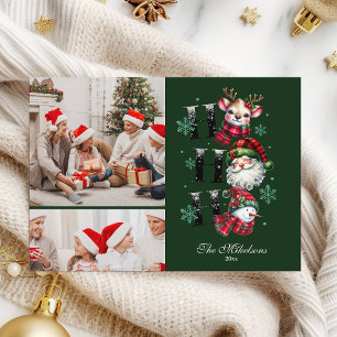 Cartão De Festividades 2 Foto Retro Gingham Papais noeis e Amigos Natal