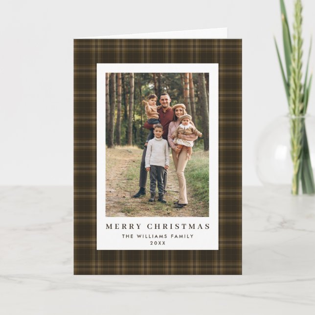 Cartão De Festividades 2 Foto Retro Xadrez de Natal Saudação (Frente)