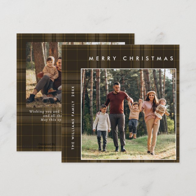 Cartão De Festividades 2 Foto Retro Xadrez de Natal Saudação (Frente/Verso)