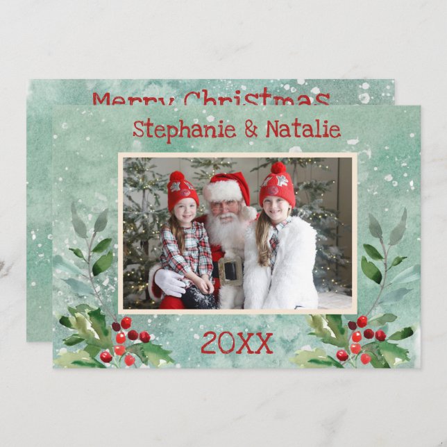 Cartão De Festividades 2 Foto Vermelhos Vermelhos Modernos Foto De Aquare (Frente/Verso)