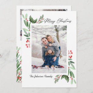 Cartão De Festividades 2 FOTO Watercolor Mistletoe Holly Berry Natal