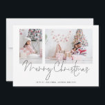 Cartão De Festividades 2 Fotos 2025 Script de Calendário Feliz Natal<br><div class="desc">Calendário 2025 da família Modern 2 Photos Feliz Natal. Disponível digitalmente e impresso. Basta substituir as duas fotos de exemplo por suas próprias e personalizar com suas saudações e nomes na parte inferior. Feliz Natal está em um roteiro de na moda.</div>