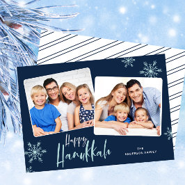 Cartão De Festividades 2 Fotos Azul Escuro Feliz Hanukkah