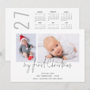 Cartão De Festividades 2 Fotos Calendário 2027 Primeiro Natal do Bebê