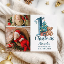 2 Photo Blue Teddy Baby 1st Christmas