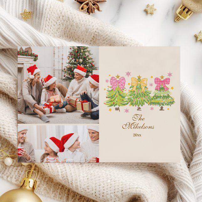 Cartão De Festividades 2 Photo Bright Ribbon Trees Holiday Family (Criador carregado)
