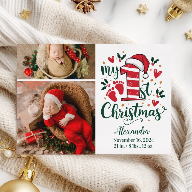 Cartão De Festividades 2 Photo Candy Cane Baby 1st Christmas (Criador carregado)