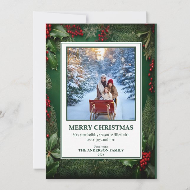 Cartão De Festividades 2 Photo Christmas Foliage Holiday Card (Frente)