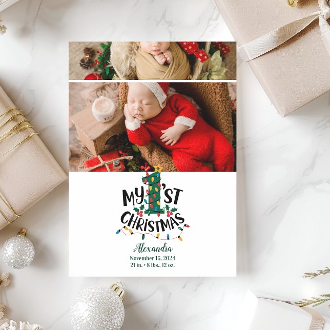 Cartão De Festividades 2 Photo Christmas Tree Lights First Christmas (Criador carregado)