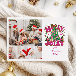 Cartão De Festividades 2 Photo Glitter Leopard Bow Holly Jolly