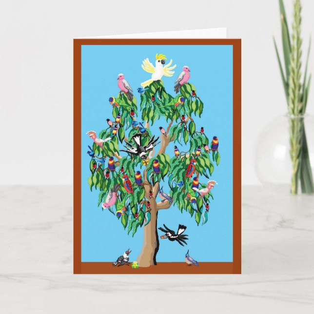 Cartão De Festividades 2 rosellas crimson, e uma coqueteira acima de uma  (Frente)