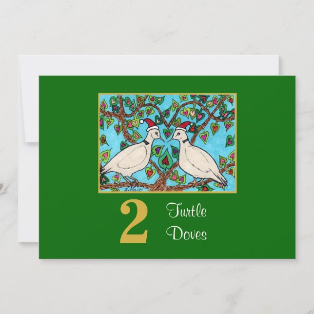 Cartão De Festividades 2 Turtle Doves Cute Birds Love Custom Christmas (Frente)