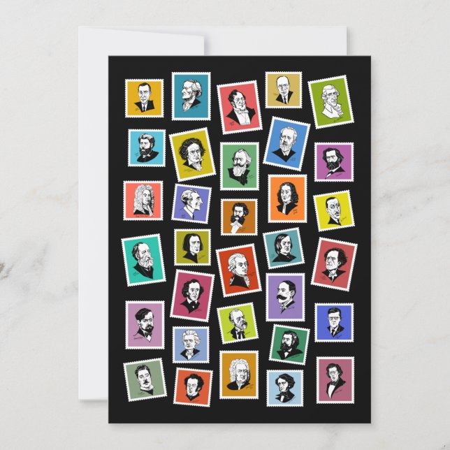 Cartão De Festividades 32 retratos gráficos dos maiores compositores (Frente)