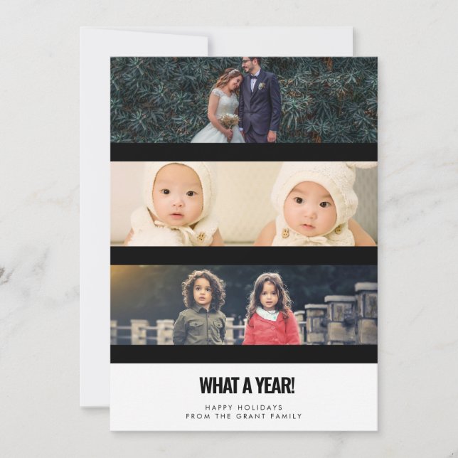 Cartão De Festividades 3 Colagem de Fotografias Quê ano! Família (Frente)