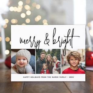 Cartão De Festividades 3 Colagem de Fotografias Script preto branco Feliz