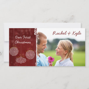 Cartão De Festividades 3 Enfeites Nosso Primeiro Natal Sua Foto