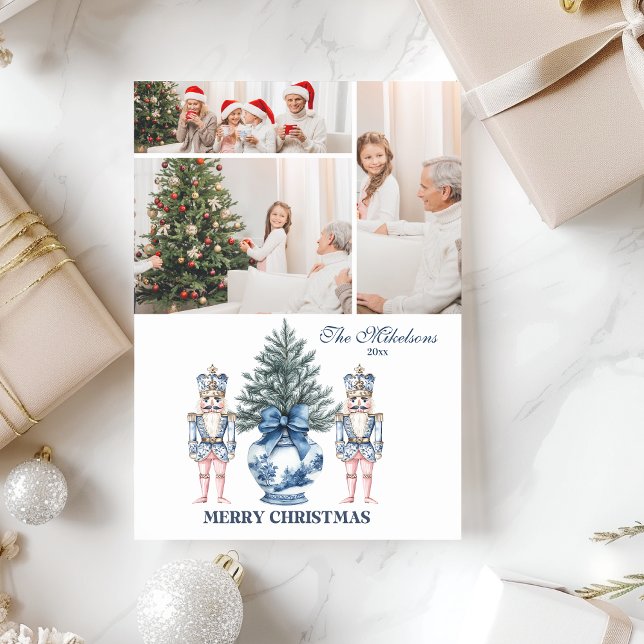 Cartão De Festividades 3 Foto Azul Chinoiserie Noturcracker Natal (Criador carregado)